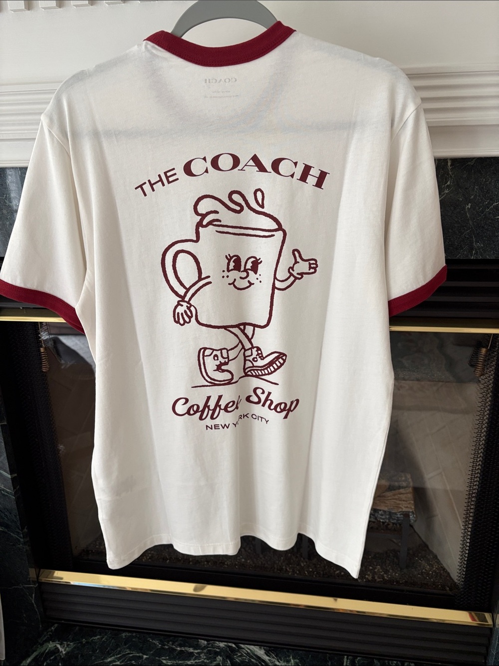 Limited Edition Coach White T-Shirt with Coffee Shop Graphic New York City